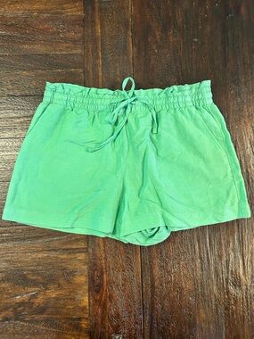 LOFT Green High-Waist Linen Blend Drawstring Shorts